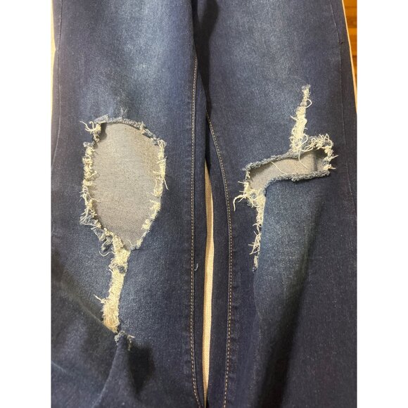 Vibe & Rant Distressed Flare Wide Leg Jeans Blue Denim Slits Hippie Sz 11 NWOT - Picture 2 of 6